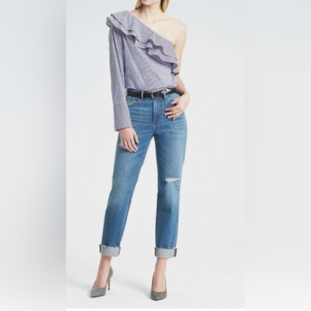 Banana Republic One Long Sleeved/Shoulder Ruffle Striped Top